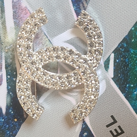 Monogram Silver-tone and Crystal Embellished Brooch - Picture 1 of 5